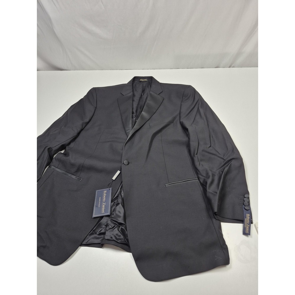 Roberto Zanieri Suit Jacket Mens 48 Long Black Wool Tuxedo Italy One Button NWT
